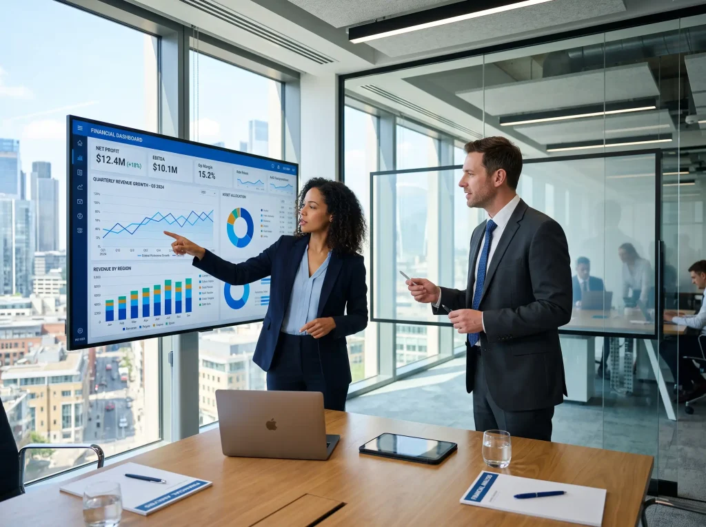 Consultor analizando el valor de mercado para una empresa en Colombia.